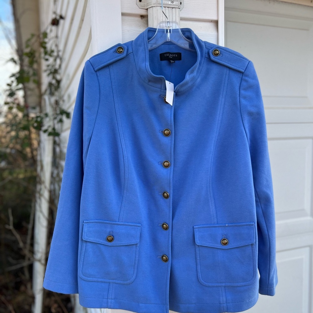 NWT Talbots Gorgeous Blue Military Style Lined High Neck Blazer